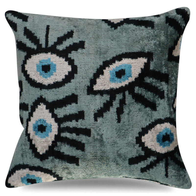 Coussin décoratif géométrique, 16 po x 16 po, Carré, Gris / bleu