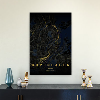 «Copenhagen Night Map Abstract Elegant Modern City», art mural
