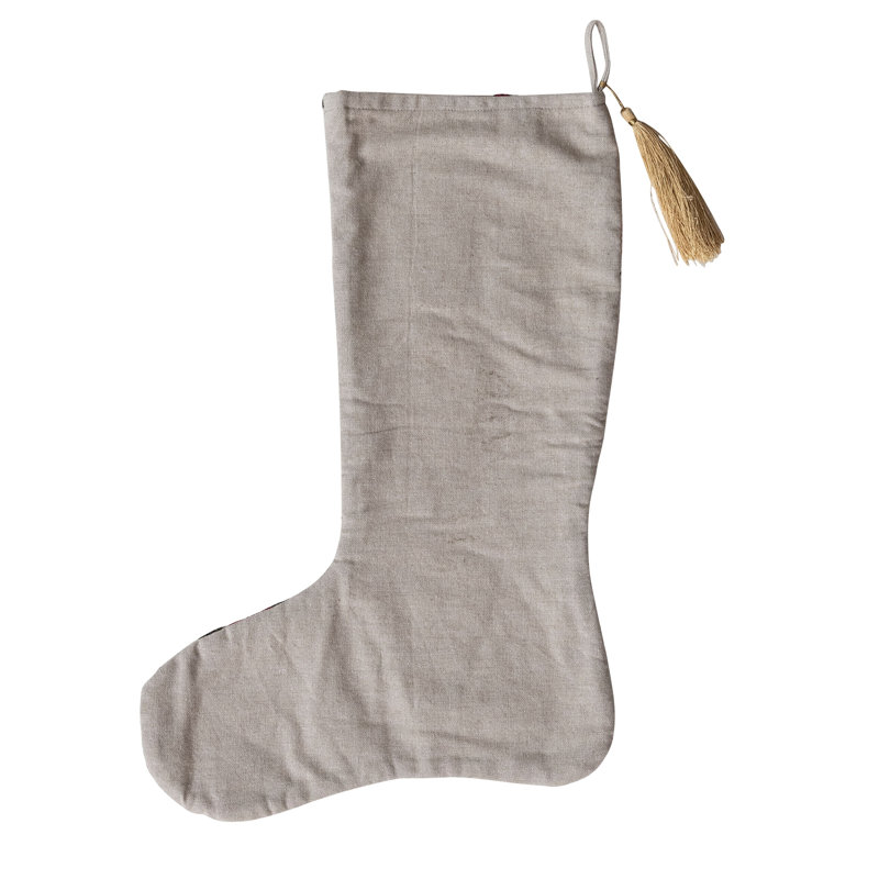 Bas Chambray en coton avec fleurs brodées et pampille