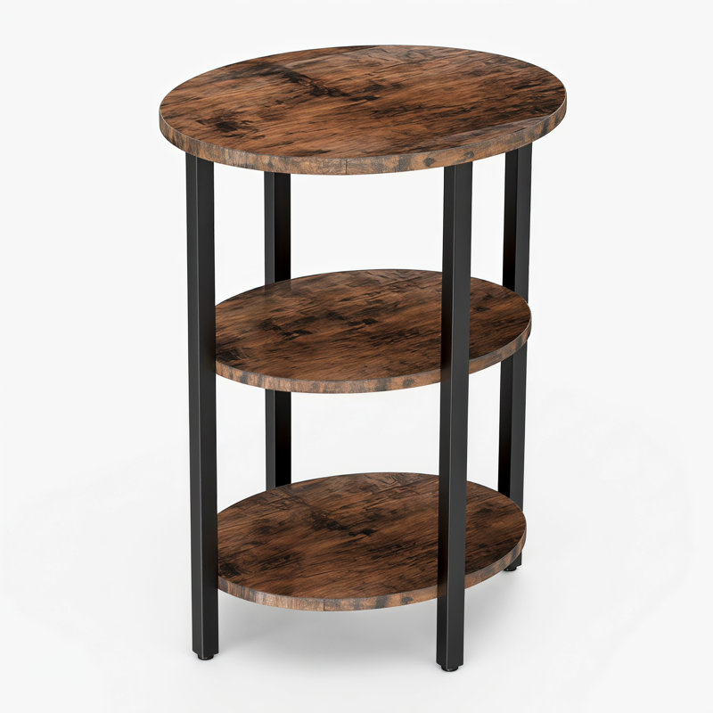 Jakwan Oval End Table with 3-Tier Storage Shelves, Rustic Brown