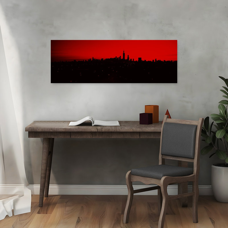 Silhouette of buildings at sunrise Chicago Illinois USA 1 Piece Wrapped Canvas Panoramic Wall Art, 30.48 cm H x 91.44 cm W