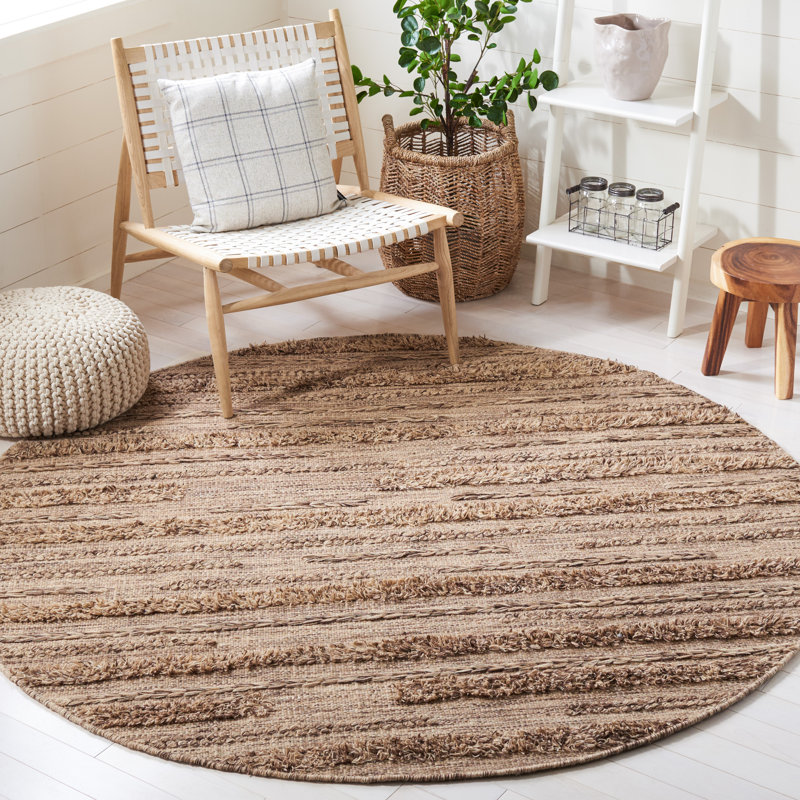 Hartzler Hand-Woven Flatweave Wool/Cotton Brown/Beige Area Rug, Round 6'