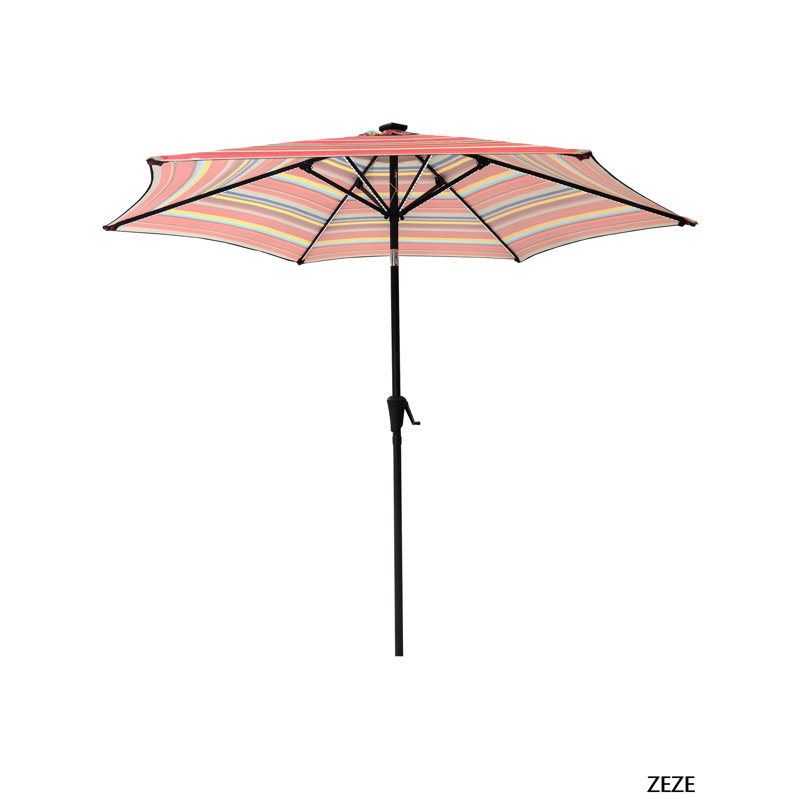 9FT UMBRELLA WITH LIGHT Red And Stripes, Red Striped