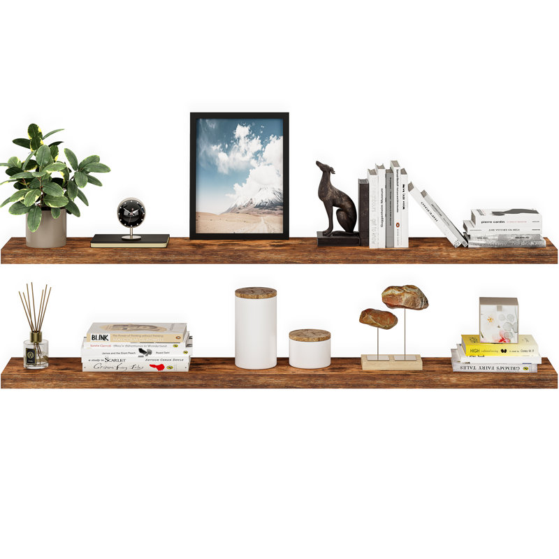 Miami 60" W x 8" D Floating Shelves Set with Invisible Wall Mount Brackets, Brown