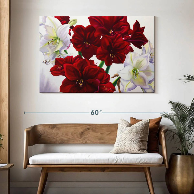Harnek Red And White Amaryllis, 32" H x 48" W