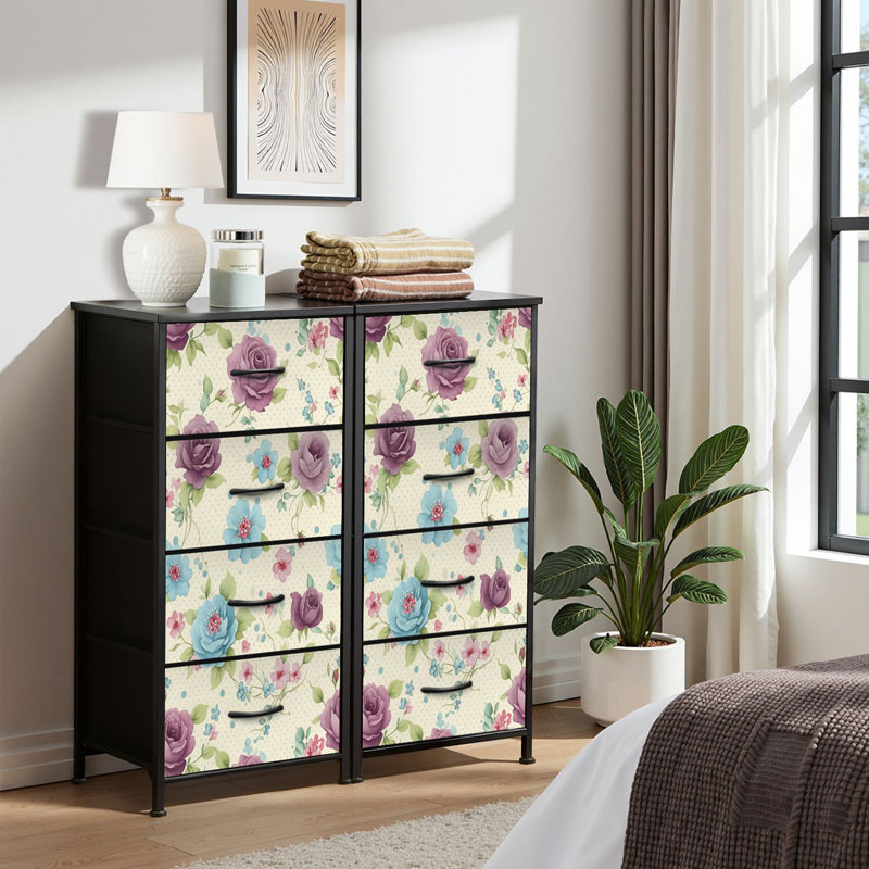 4 Drawer Dresser for Bedroom, Narrow Chest of Drawers, Wooden Top and Study Iron Frame 18"x37.5"-(WxH)