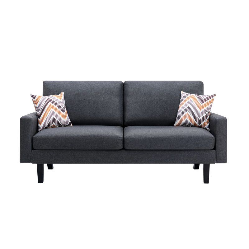 Lin 70 po en gris foncé avec 2 coussins décoratifs, siège d'une hauteur de 18,2 po, ressorts ensachés et coussins de dossier de 18,5 po avec accoudoirs de 22,98 po