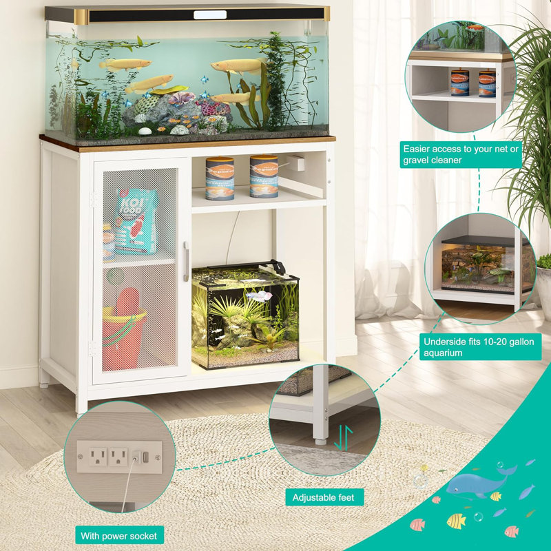 40 Gallon Aquarium Stand with Power Outlets and Storage Cabinet, Heavy Duty Fish Tank Stand for Turtle Tank, Reptile Terrarium – Holds Up to 440 LBS
