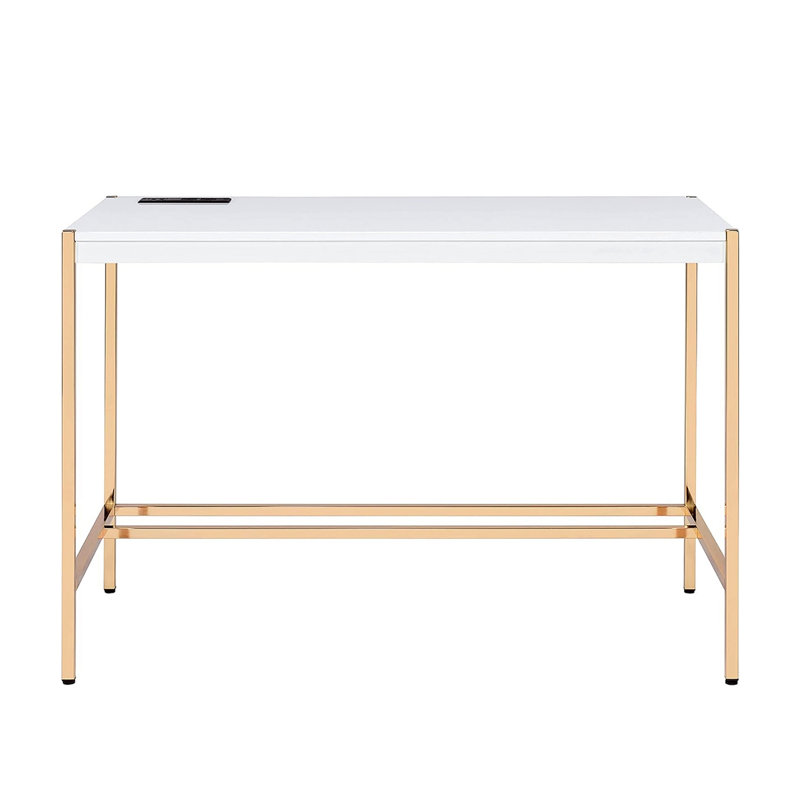 Bureau d'écriture rectangulaire avec ports USB, Blanc