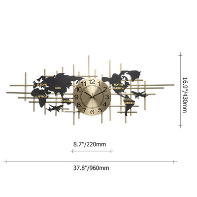 Modern Metal Large Map Analog Wall Clock
