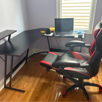 Sherri L Shaped Gaming Computer Desk with Large Monitor Stand Inbox Zero Color: Black, Size: 29 H x 47.24 W x 18 D