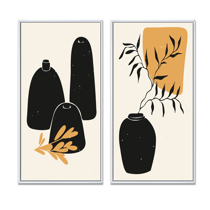 Monochromes de plantes I - ensemble de 2 impressions, H 40 po x l 40 po x P 1,5 po, Toile avec cadre blanc
