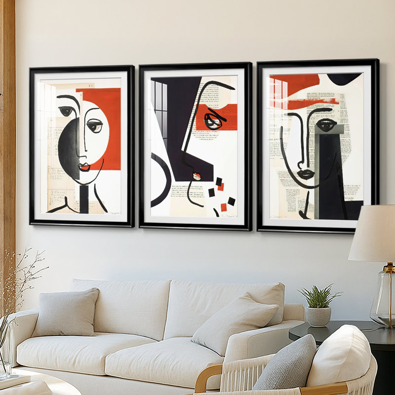«Face of A Century IV», reproduction sur mesure encadrée de qualité supérieure - 3 pièces, H 15 po x l 19 po, Noir