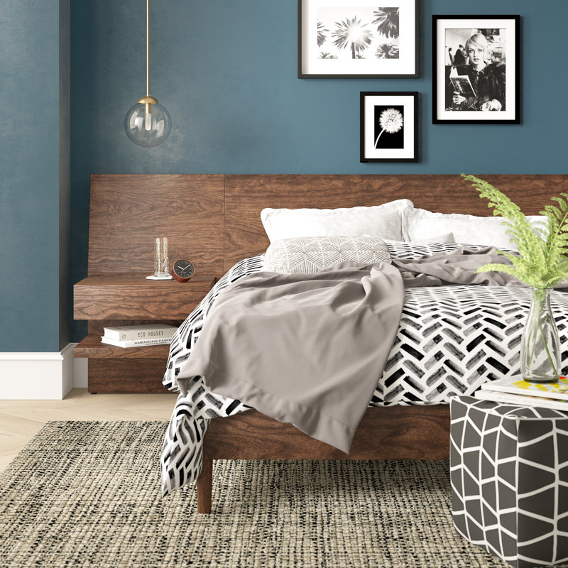 Clark Pecan King Wood Bedframe with 2 Attached Nightstands, King