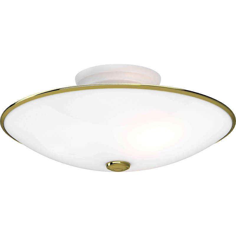  3-Light Indoor 14.5"W Polished Brass & White Round Semi-Flush Mount with White Glass
