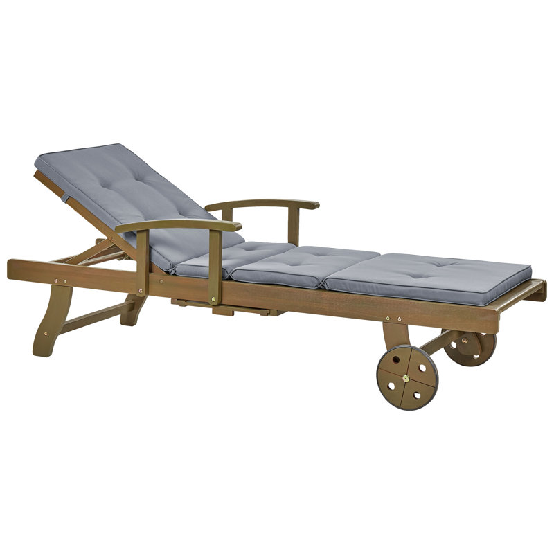 Kenneth 196cm Long Reclining Acacia Single Chaise with Cushions, Grey
