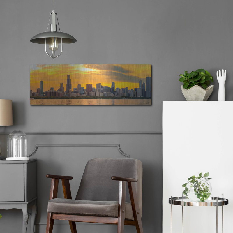«Chicago Golden Sunset Panorama» par AKG, H 12 po x l 36 po