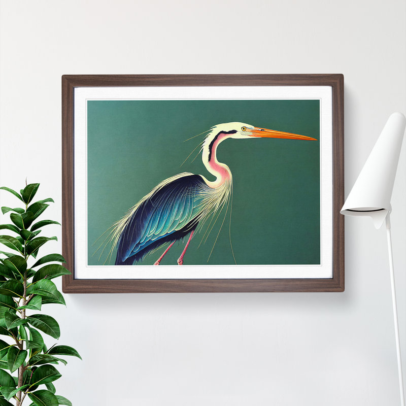 Watercolour Heron Bird Vol.3 - Single Picture Frame Painting, 46cm H x 64cm W x 2cm D, Walnut