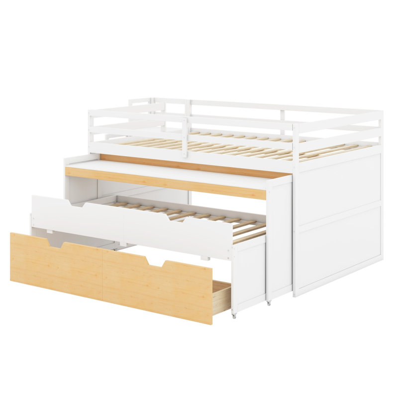 Lit mezzanine peu encombrant avec bureau coulissant, lit gigogne, tiroirs de rangement et escalier, Full XL