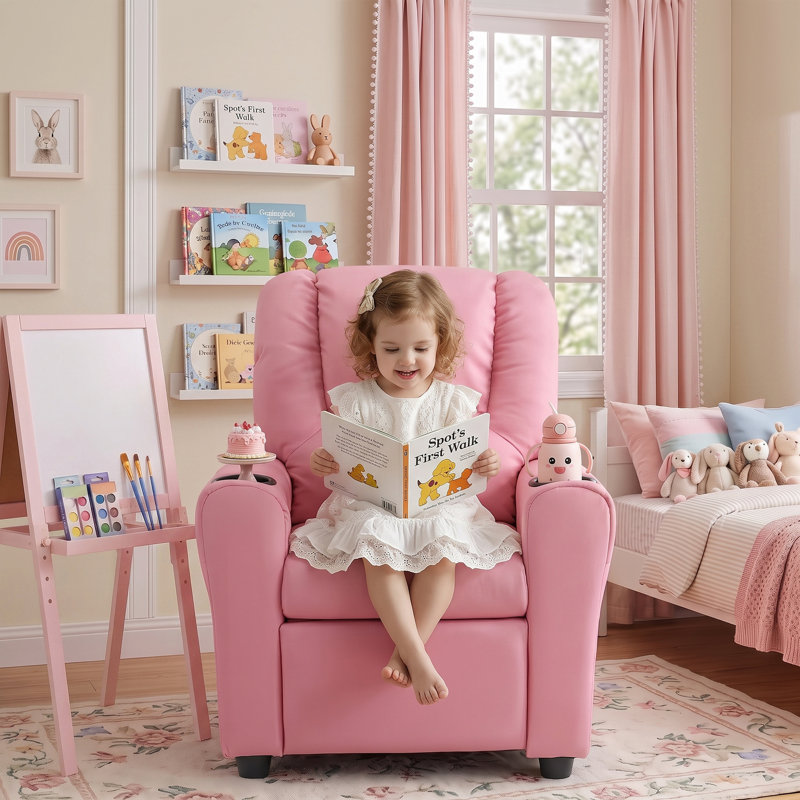 Esca Kids Recliner with 2 Cup Holder, Light Pink