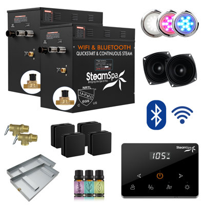 Black Series 21KW Steam Bath Generator With Fully Wireless Remote, BLUETOOTH, WIFI, And Auto Drain In Matte Black