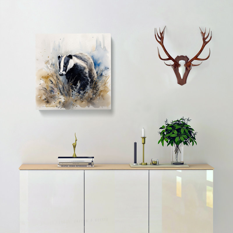 Badger Watercolour No.1 - Wrapped Canvas, 35cm H x 35cm W x 3cm D