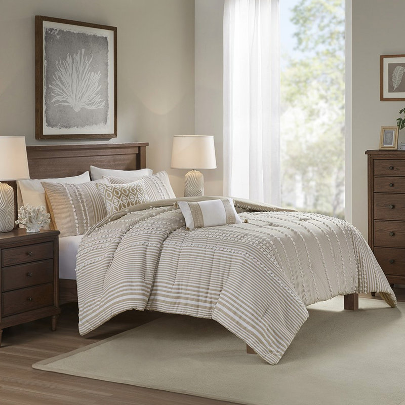 Édredon double / grand - taupe teint en coton, taupe doux et blanc, trop rembourré, luxueux