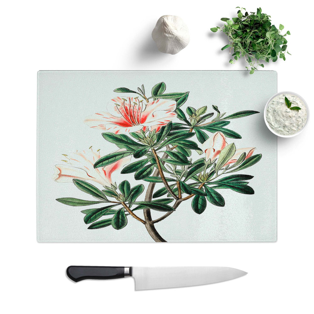 Tempered Glass Chinese Azalea Flowers Chopping Board