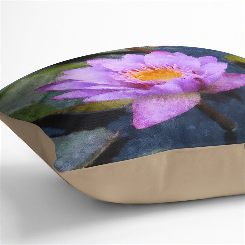 Purple Water Lily Flower Painting Square Throw Cushion, 55cm H x 55cm W x 20cm D, Stone