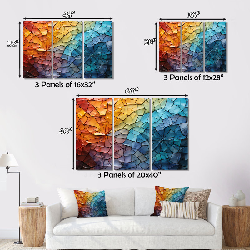 Colorful Mosaic II - 3 Piece Wrapped Canvas Print, 40" H x 60" W x 1" D
