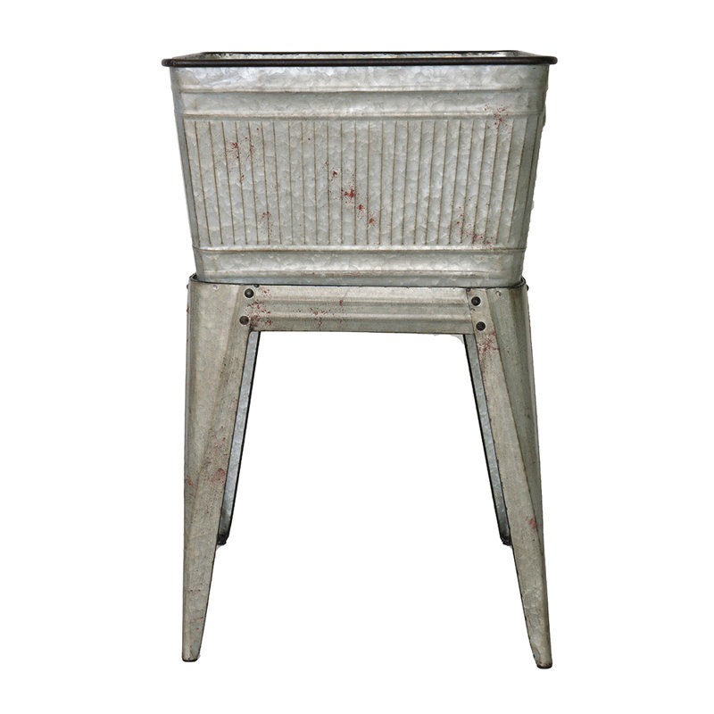 Large Galvanized Metal Tub Stand for Planters, Ice Buckets, Outdoor Decor - Rustic Home & Garden Storage Solution with Raised Design