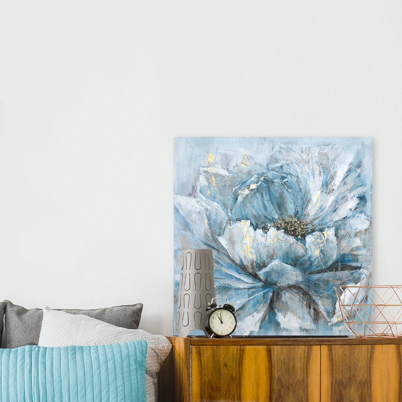 Fleur - peinture sur toile tendue, H 30 po x l 30 po x P 1,5 po
