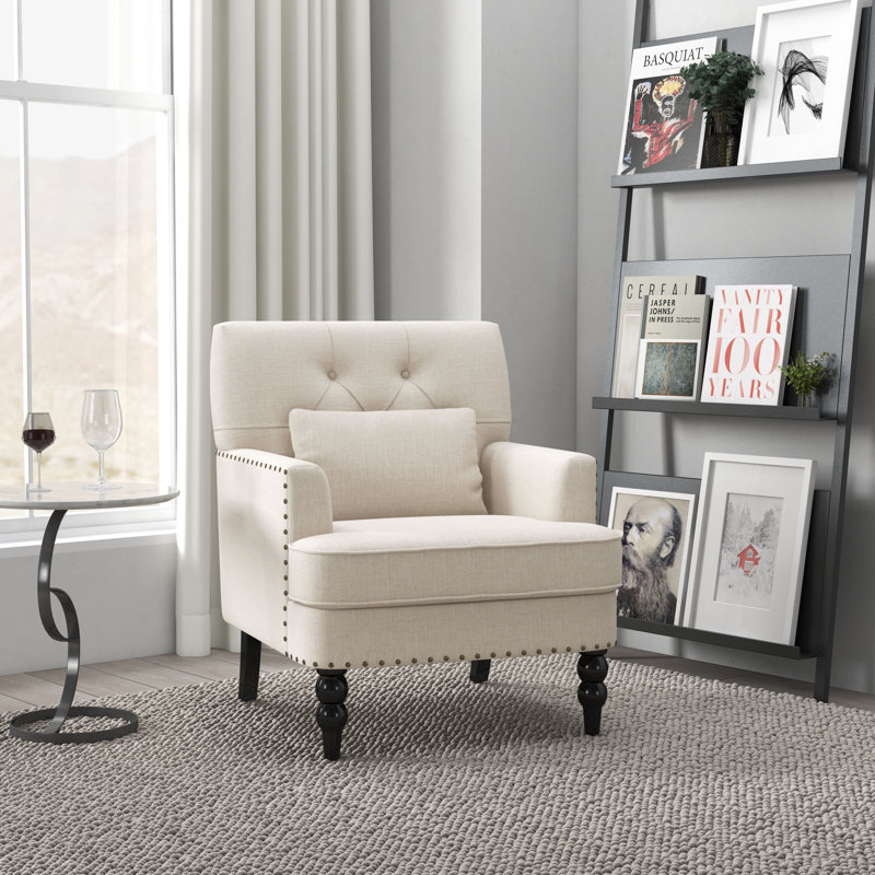 HIMO 29" W Tufted Armchair with Nailhead Trim , Beige Polyester Blend