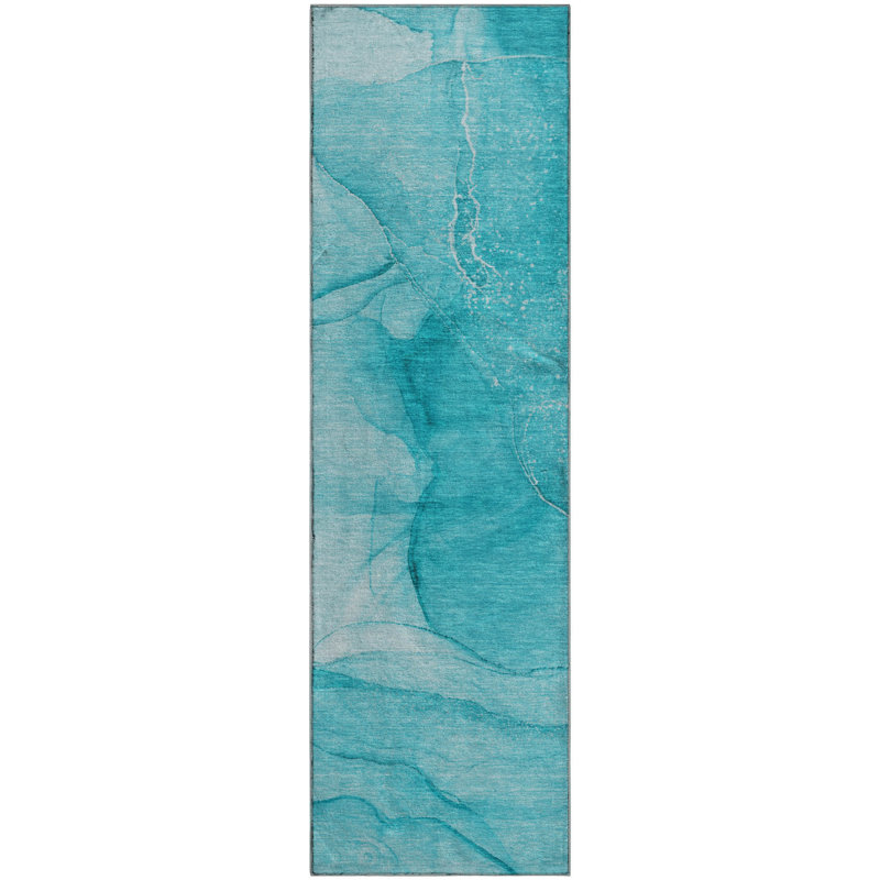 Premium Machine Washable Cerrito AMF507 Teal Rug, Runner 2'3" x 7'6"