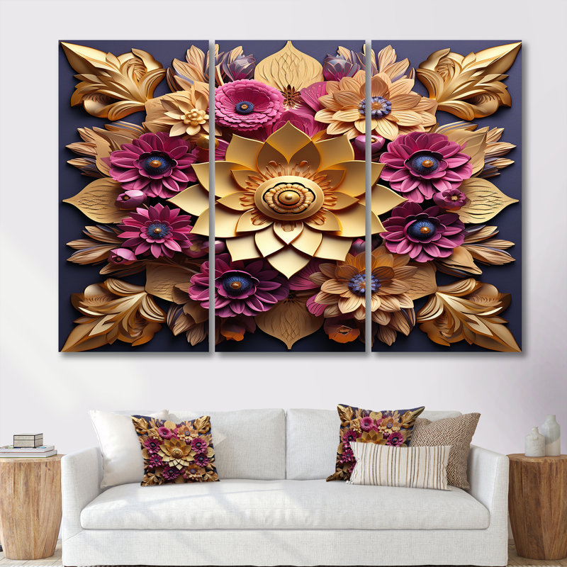 Balen - lot d'art mural lotus, Toile tendue, H 40 po x l 60 po x P 1 po