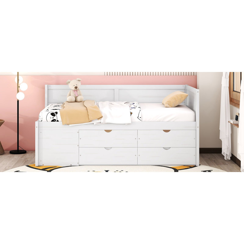 Twin Size Daybed With Drawers And Shelves, White, Super Single, White