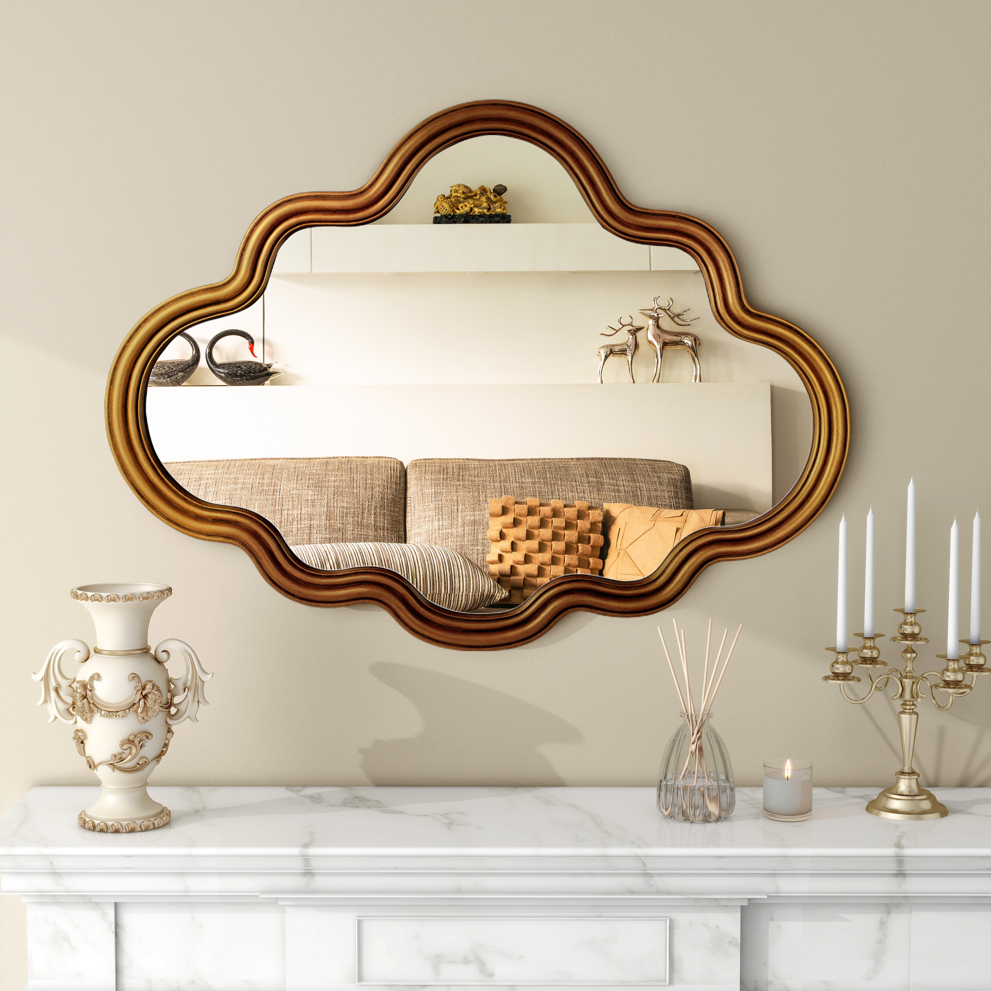 Charlton Home® Darlie Wavy Mirror, Irregular Wall Mirror, Cloud