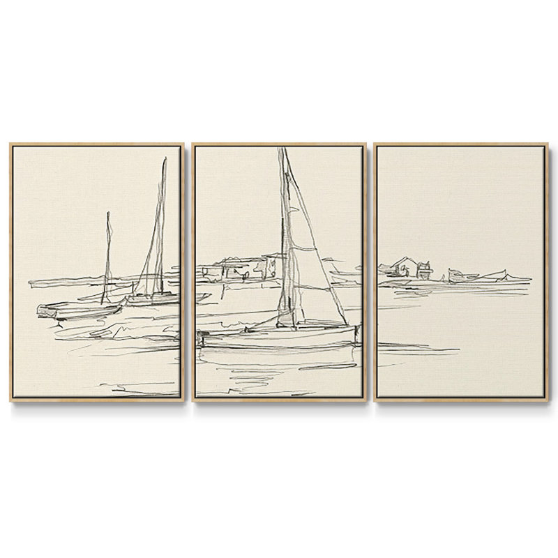 Croquis de bord de mer I 3 pièces, Naturel, H 36 po x l 75 po x P 2 po