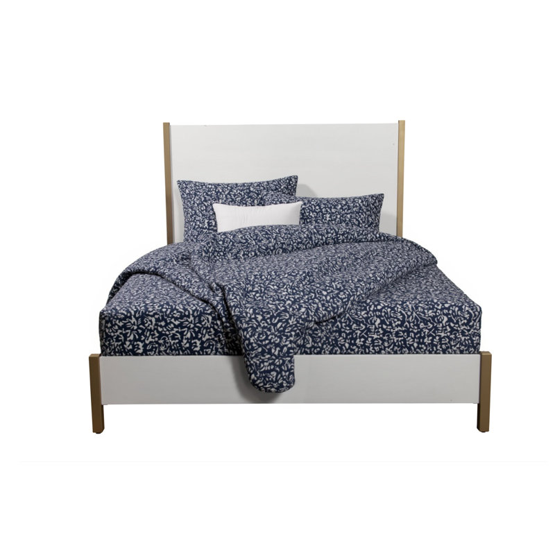  Structure de lit pour grand lit en bois doré et blanc Avery - grand, blanc et or