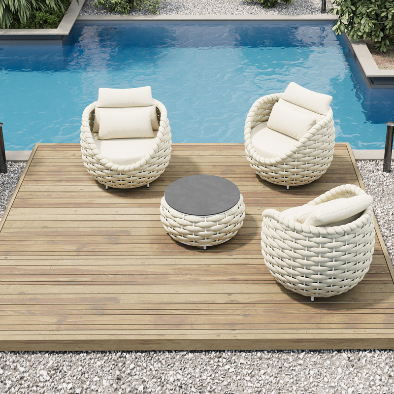 Ensemble de chaises de patio pour 3 personnes avec table basse, 4 Pcs: Table, 3 Chairs
