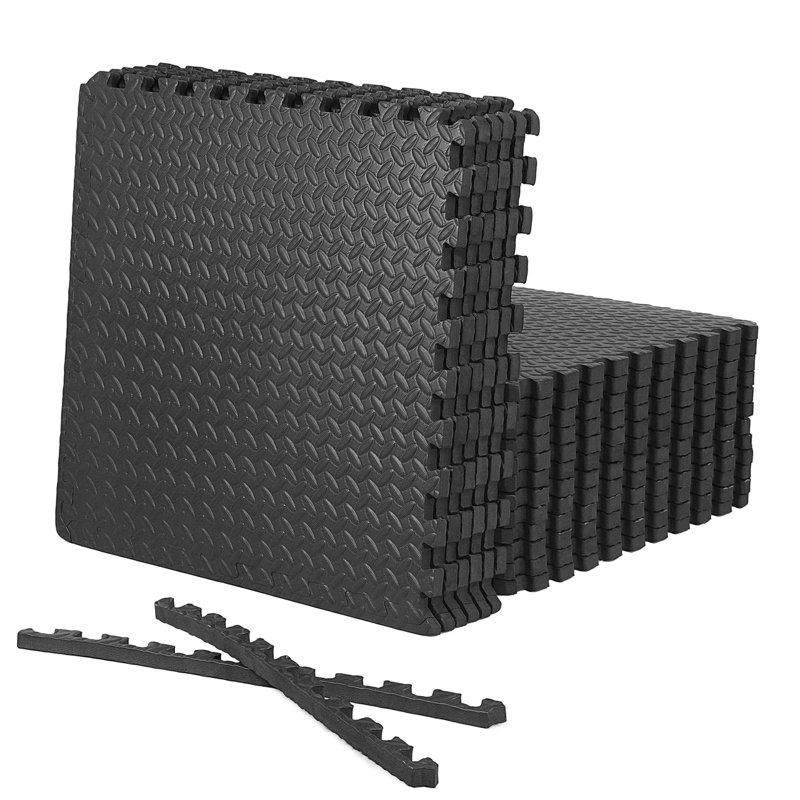 CAP Interlocking Exercise Foam Mats, 72 SQ.FT Diamond, TATAMI, T-Pattern 3/4-Inch Thickness Tiles, Black-Diamond
