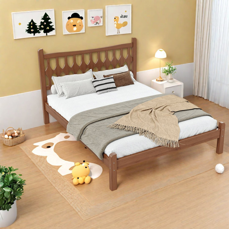 Lit moderne avec cadre de lit en bambou et tête de lit rustique en forme de diamant pour la maison