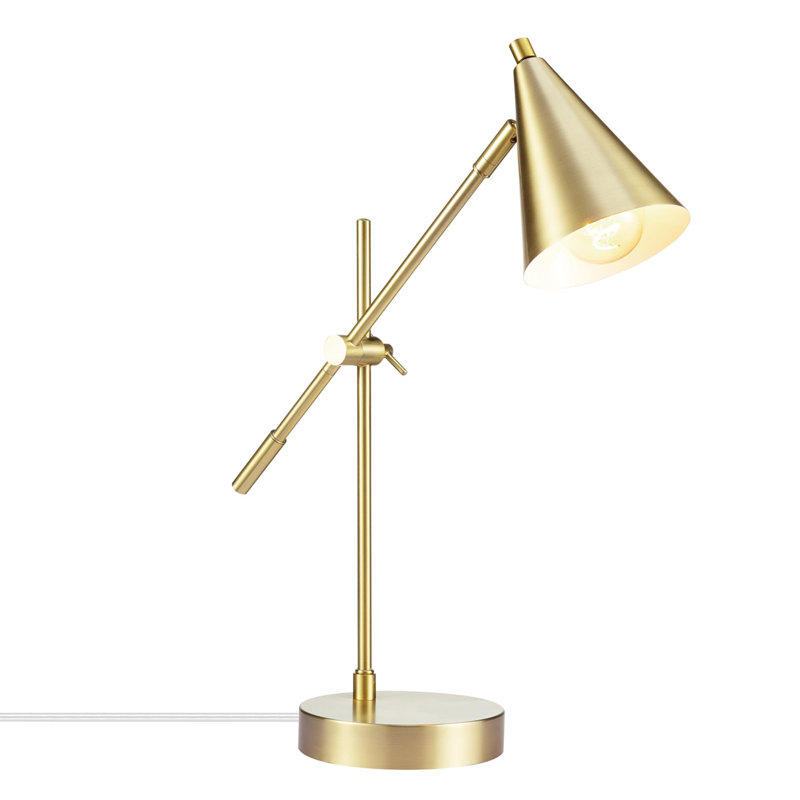 18" Table Lamp, Height Adjustable, Counterbalanced Arm, Rotary Switch On Lampshade