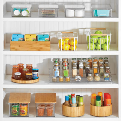 mDesign Plastic Stackable Kitchen Pantry Storage Organizer with Drawer