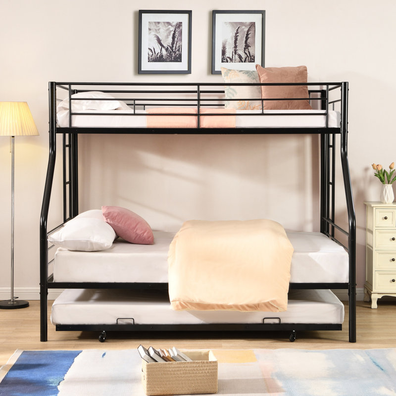 Lit superposé simple au-dessus d'un lit double avec lit gigogne - Conception écoénergétique, assemblage facile, aucun sommier requis en métal de style moderne, économie, à assembler,