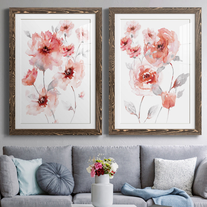 Translucent Blush I - ensemble de 2 reproductions d'art, Blanc, H 37,5 po x l 55 po x P 1,5 po, Papier, cadre noyer
