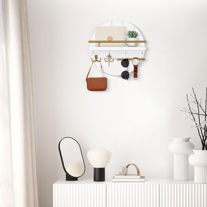 Wood Wall Organizer, White/Gold