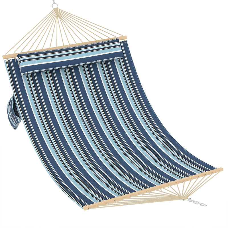 Double Quilted Fabric Hammock with Spreader Bar & Detachable Pillow – 350 cm Two-Person Outdoor Swing Bed, 450 lbs Capacity for Patio, Backyard, Poolside Relaxation