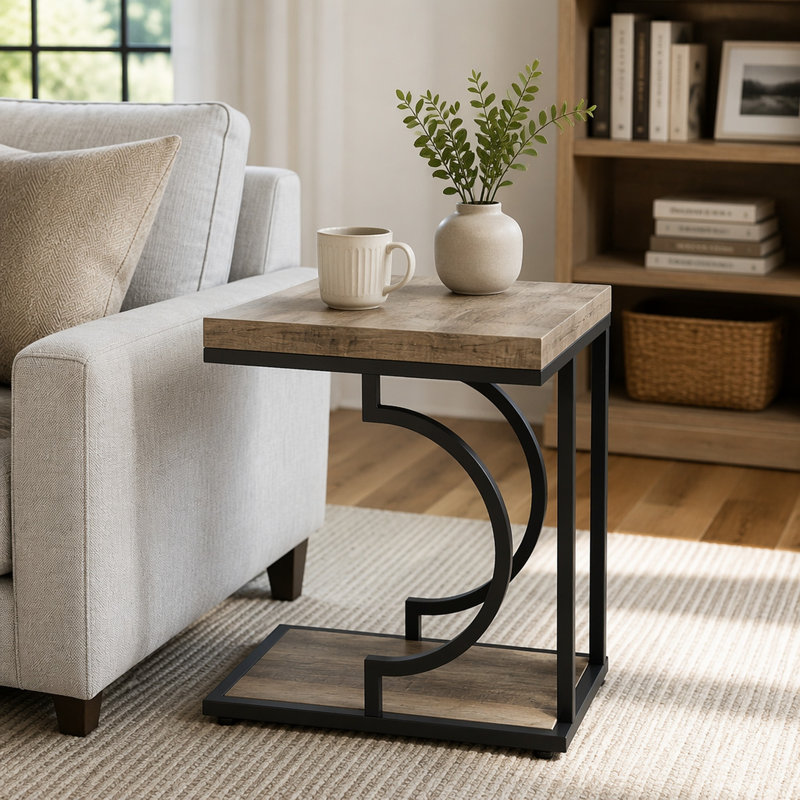 Table de chevet N étroite, table de bout moderne avec structure en métal