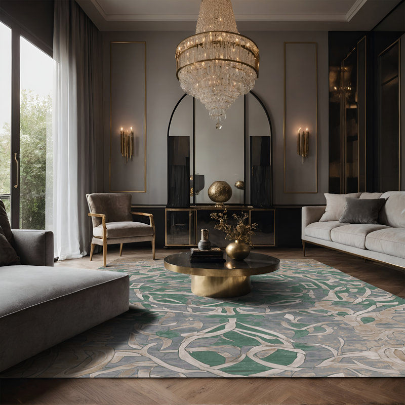 Tapis gris soyeux et moelleux, Rectangle 7 pi x 10 pi